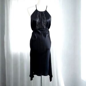 Vintage Y2K Gaia Black Silk Lace Halter Dress – Early 2000s, Size Small